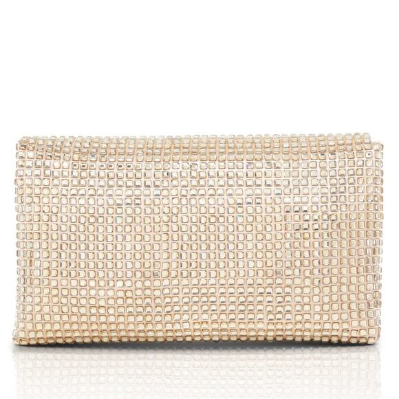 Badgley Mischka Maria Allover Crystal Envelope Clutch Gold Jeweled Evening Party - Picture 3 of 11